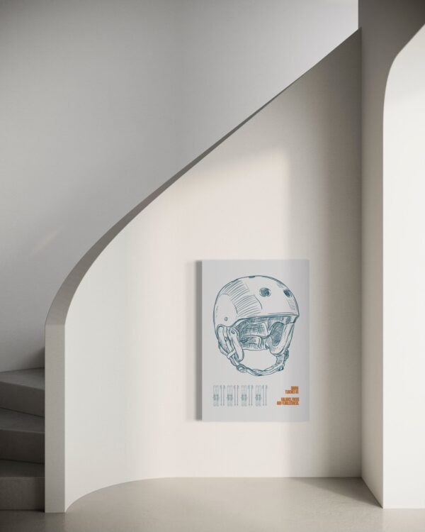 Minimalist digital poster featuring ski gear and motivational quote.