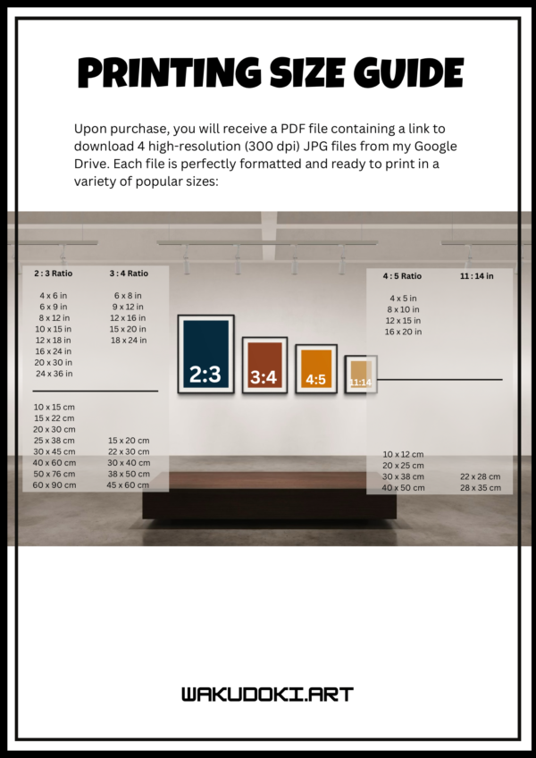 Poster printing size guide for various aspect ratios and dimensions.